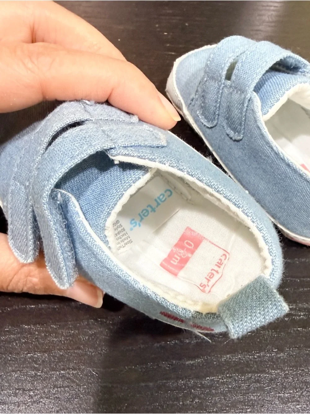 Carter’s Baby Girl Denim Shoes 0-3M Blue Velcro Soft Sole EUC Cute